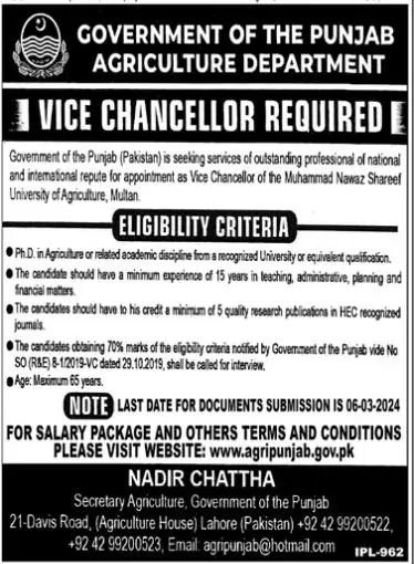 Punjab Agriculture Department Jobs 2024 Latest